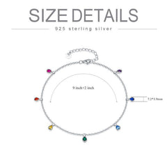 Anklets for Women Sterling Silver Multi Color Oval Rainbow Anklet Bracelets Fashion Jewelry Gifts for Women Teen Girls Friend Birthday