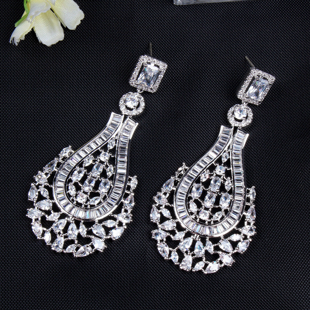 Fashion Long Tassel Earrings Zircon Earrings 925 Silver Needle Earrings