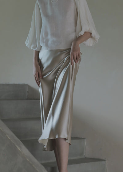 Elegant Women&#39;s Skirts Korean Fashion Satin Silk A-line Skirt Office Black Champagne Long Summer Skirts Woman Fashion 2023