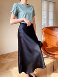 Elegant Women&#39;s Skirts Korean Fashion Satin Silk A-line Skirt Office Black Champagne Long Summer Skirts Woman Fashion 2023