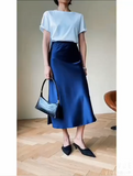 Elegant Women&#39;s Skirts Korean Fashion Satin Silk A-line Skirt Office Black Champagne Long Summer Skirts Woman Fashion 2023